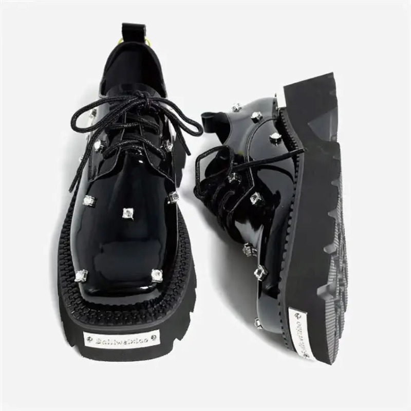 Sneakers - รองเท้าโลฟเฟอร์ผู้หญิงแบบคริสตัล พื้นหนา สไตล์แมรี่เจน ปี 2025 รองเท้าลำลองแบบสปอร์ต