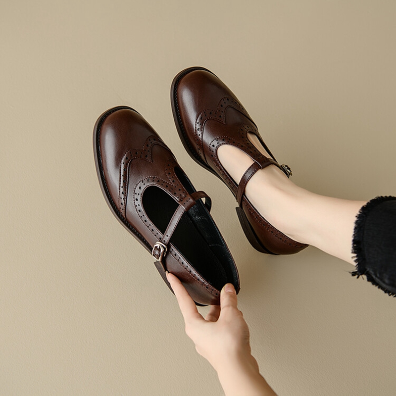 Women'S Shoes - รองเท้าส้นสูงสำหรับผู้หญิง, รองเท้าส้นเตี้ยรองเท้าหนังสำหรับรองเท้าสตรีหัวกลมฤดูใบไม้ร่วง/ฤดูใบไม้ผลิรองเท้าออกซ์ฟอร์ด