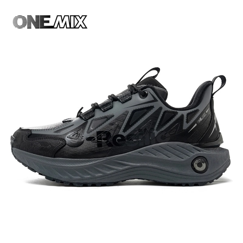 Anti Slip Trail Running Sneakers - ONEMIX รองเท้าวิ่งเทรลสำหรับผู้ชายรองเท้าผ้าใบหนังกันลื่นที่สวมใส่ได้รองรับรองเท้ากีฬาออฟโรดที่มั่นคงรองเท้าผ้าใบสำหรับเดินกลางแจ้ง